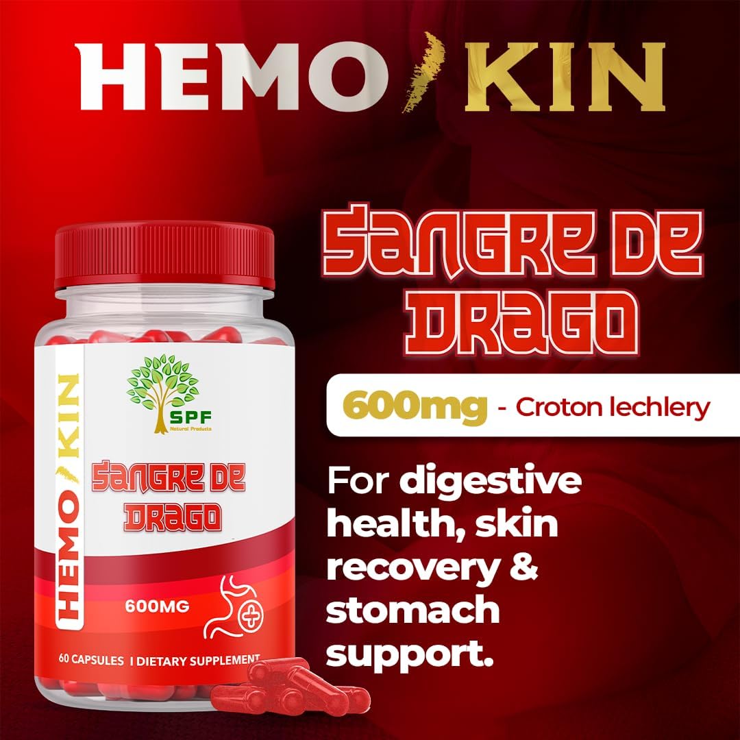 HEMOKIN with Sangre de Drago – Hemorrhoid and Fissure Relief Supplement, Helps with Itching, Swelling, Pain Relief (60 Caps) (1)