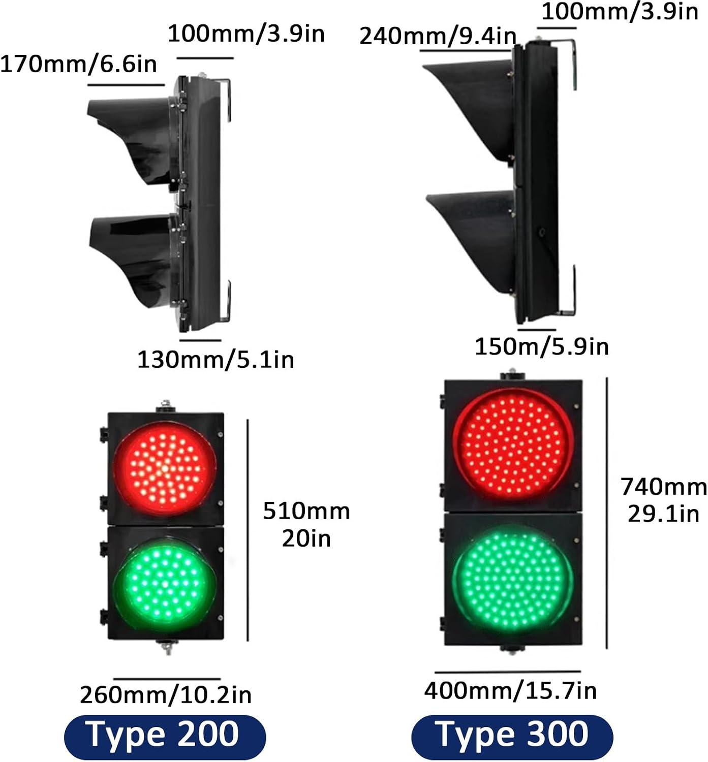 LED Traffic Lights, Red And Green Indicators, IP53 Waterproof, AC220V/DC12V/DC24V, Long-life LED Lamp Beads, Suitable For Gates, Scales, And Industrial Applications(200mm/7.8in,12V)