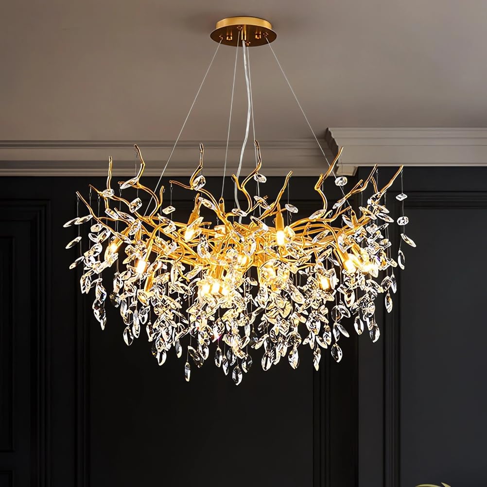 MESOVFCA Modern Tree Branch Crystal Chandelier Luxury Gold Crystal Pendant Lighting Contemporary Hanging Light Fixture Chandeliers for Dining Room Kitchen Bedroom Living Room,D60cm