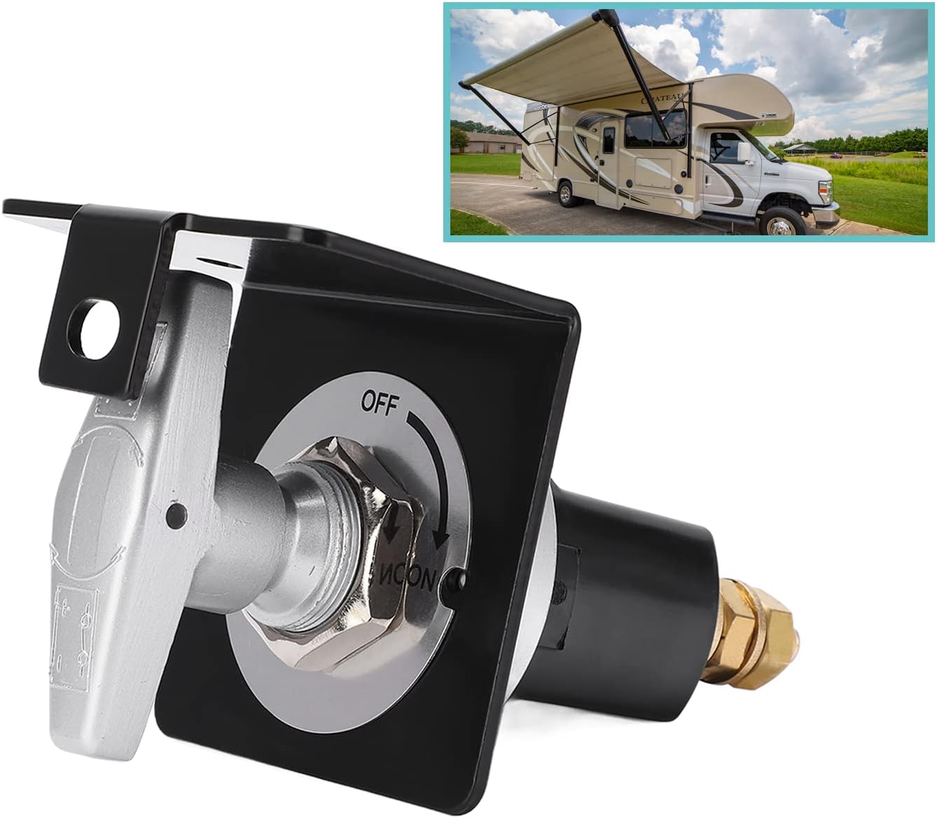 Battery Disconnect Switch with Lockout Plate, Battery Cut Off Switch 12V with 0.39 Inch/10mm Stud, Battery Isolator for RVs, Yachts, Trucks, Cars, etc.