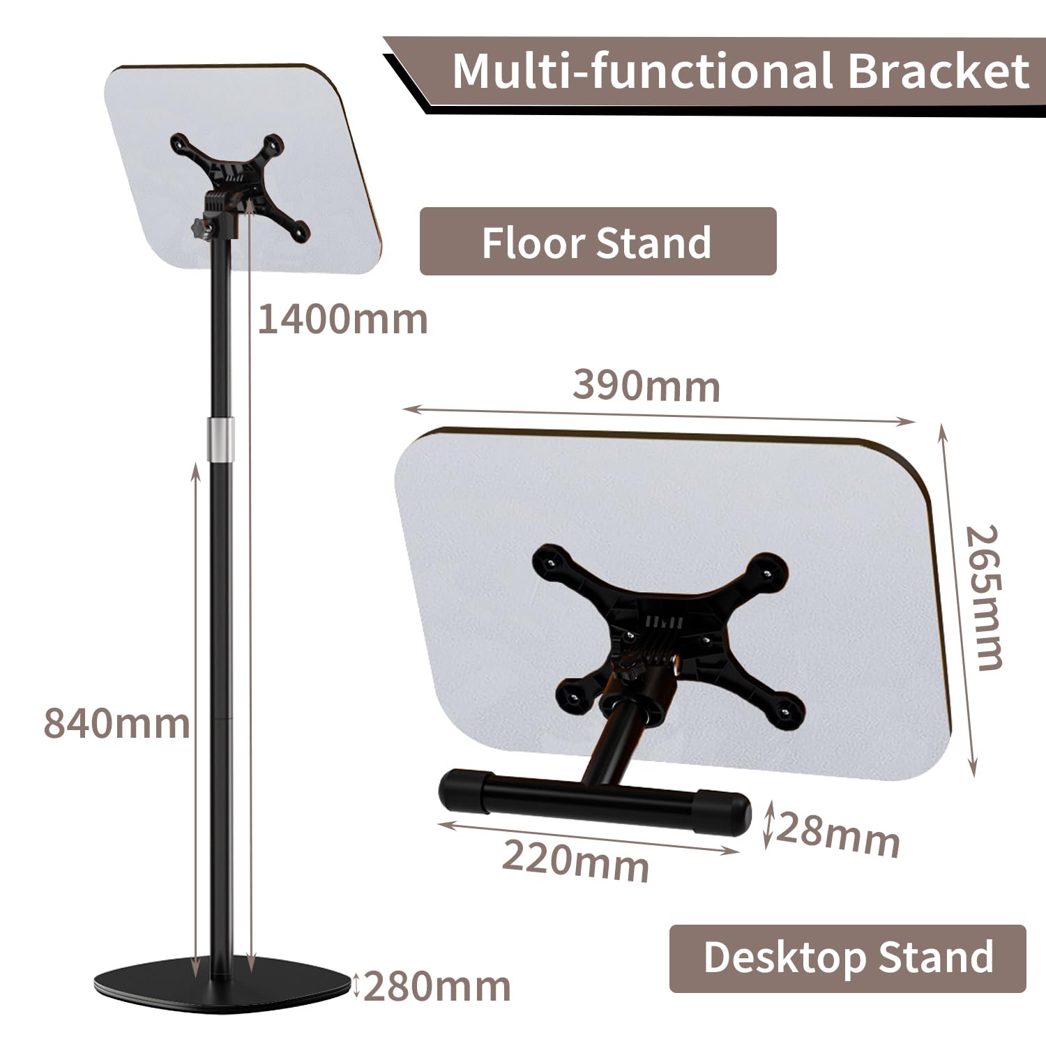 Leggio Musicale Regolabile 2 In 1, Leggio per Libri, per Pavimento/Tavoloaltezza Regolabile 80-140 Cm, Leggio Inclinabile a 180°, Base Antiscivolo per Spartiti, Ricette, Tablet, Laptop