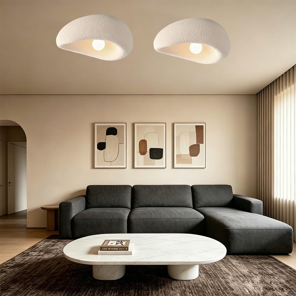 Plafon W Stylu Wabi Sabi O Organicznym Kształcie Kamyka Lampa Sufitowa E27 Lampa Korytarzowa Minimalistyczna O Teksturowanej Fakturze Do Sypialni Kuchni Przedpokoju Hotelu Sklepu Salonu(40CM)