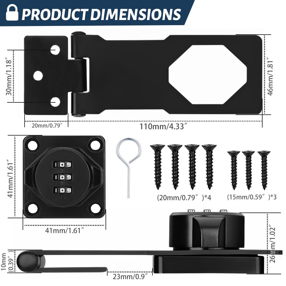 4.5Inch Cabinet Password Hasp Lock 3-Digit Combination Door Lock Internal - Image 3