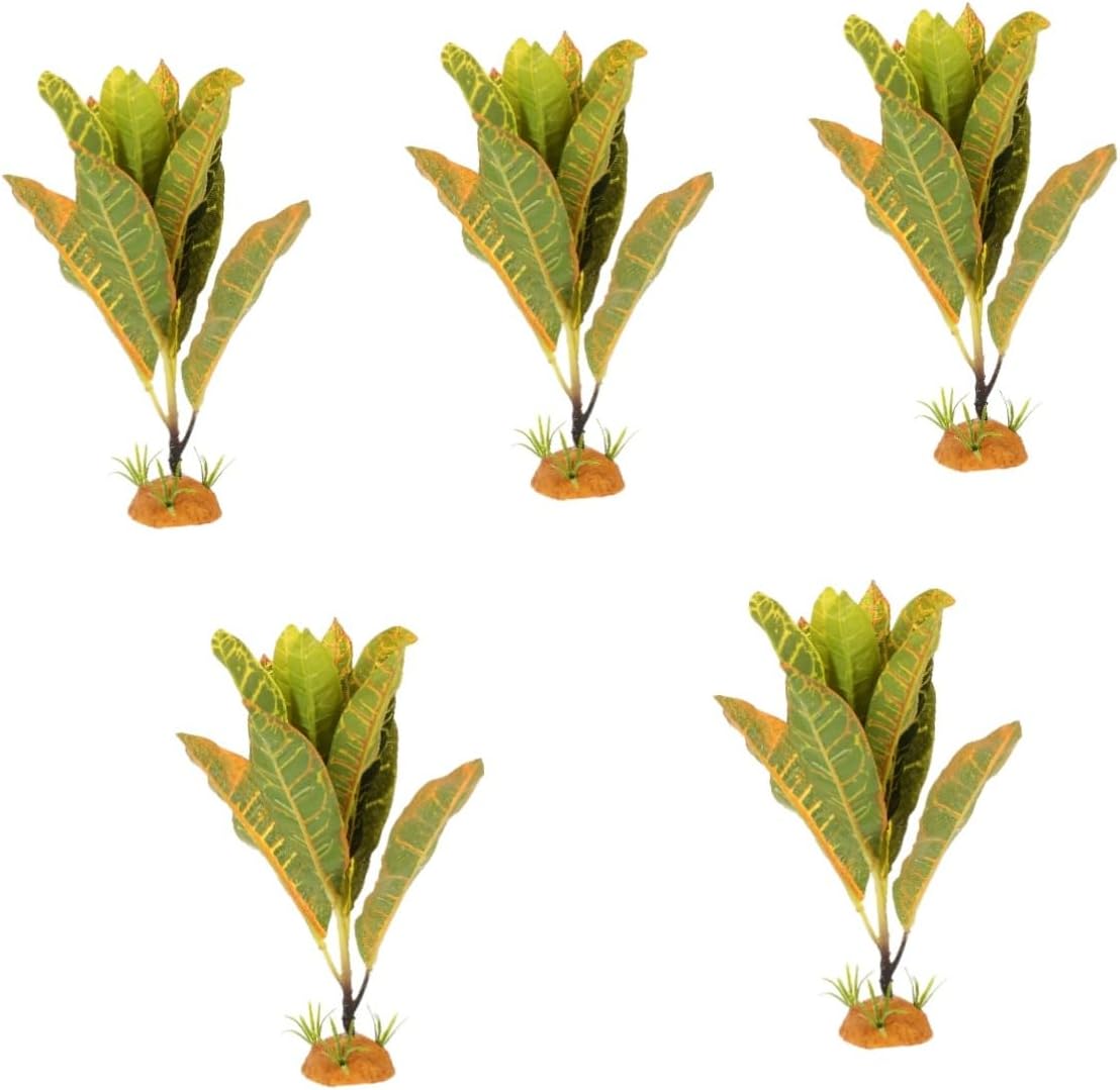 Happyyami 5pcs Lifelike Terrarium Plants Fake Plant Decor for Reptile Tank Pet Aquarium Ornament