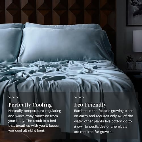 Miniatura 2 de LUXOME Juego de sábanas de lujo, 100% viscosa de bambú, tamaño King, color carbón, bolsillos profundos, juego de 4 piezas (plegado, plano, 2 fundas