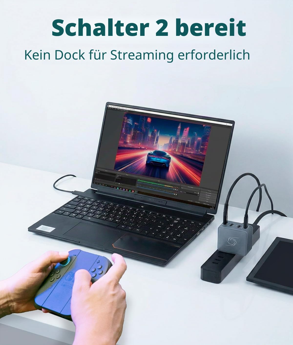 AVerMedia Capture-Karte für Streaming, 1080p60 HDMI, Tragbares Ladegerät für Nintendo Switch, 100W GaN-Schnellladung USB-C-Hub, TV-Dockingstation mit 4K60 HDMI - Elite GO GC313 Pro