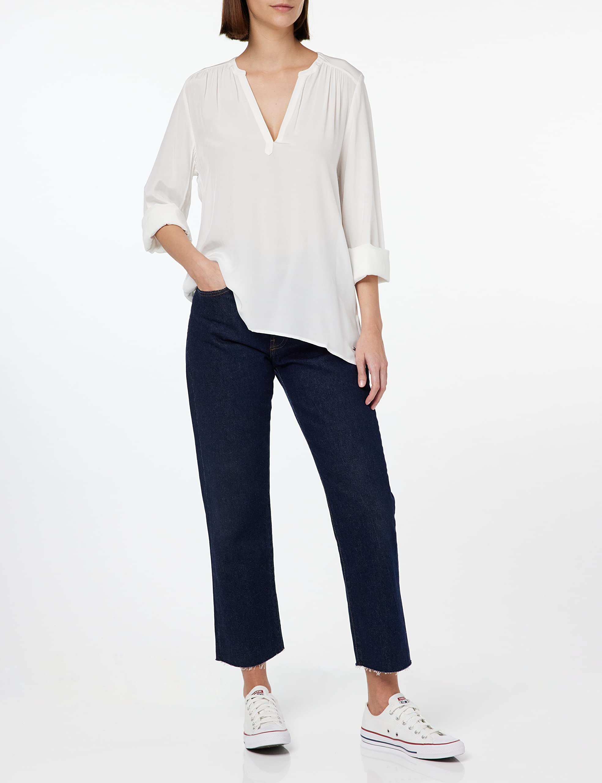 Tommy Hilfiger Vis Solid V-Neck Blouse LS Ww0ww38350 Blusas Mujer
