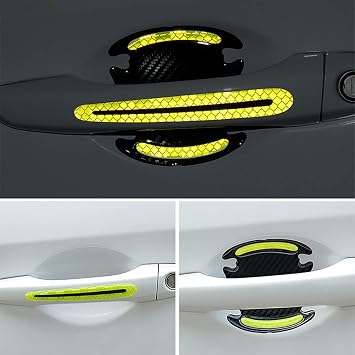 8 Pcs Universal Car Door Scratch Protector Reflective Stickers Door Handles Paint Scratches Protective Film Vinyl Yellow