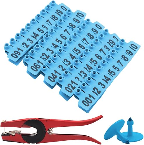 Miniatura 10 de Etiqueta de oreja de cerdo con alicates para ovejas de cerdo con kit perforador número 001-100 (verde)