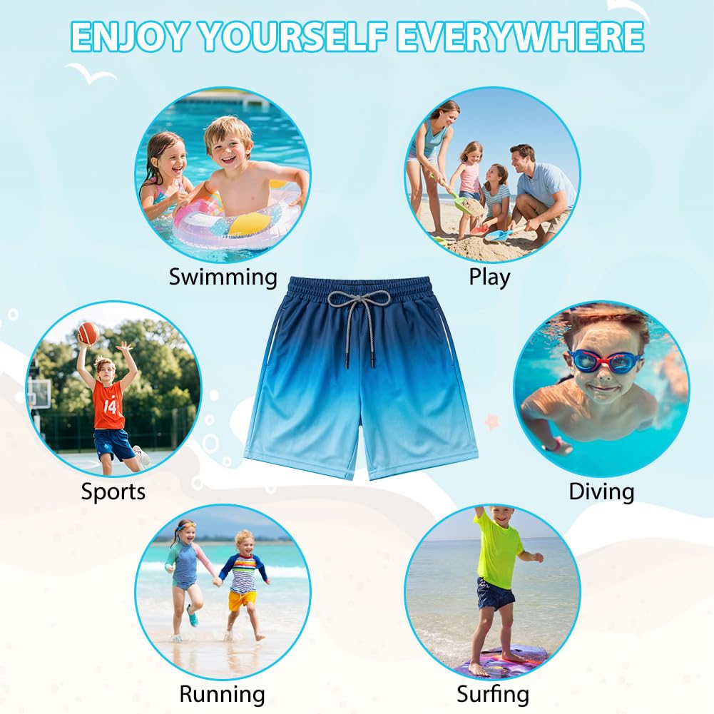 OSDUE Badehose Jungen, Badeshorts Kinder mit Taschen Schnelltrocknend Kurz Schwimmhose 2 in 1 Boardshorts mit Kompression Innenhose Elastischer Bund Verstellbare Tunnelzug Badehosen für 7-14 Jahre