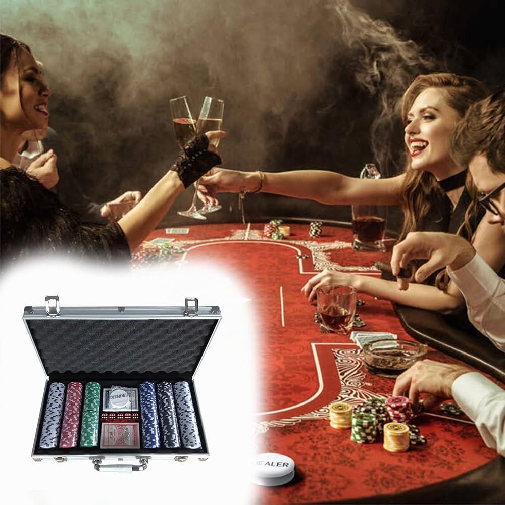RELOVE Mallette de Poker 300 Pièces | Jeu de Poker 2 Étages et Dés | Fiches de Casino Sans Numérotation | Set Professionnel en Aluminium Renforcé