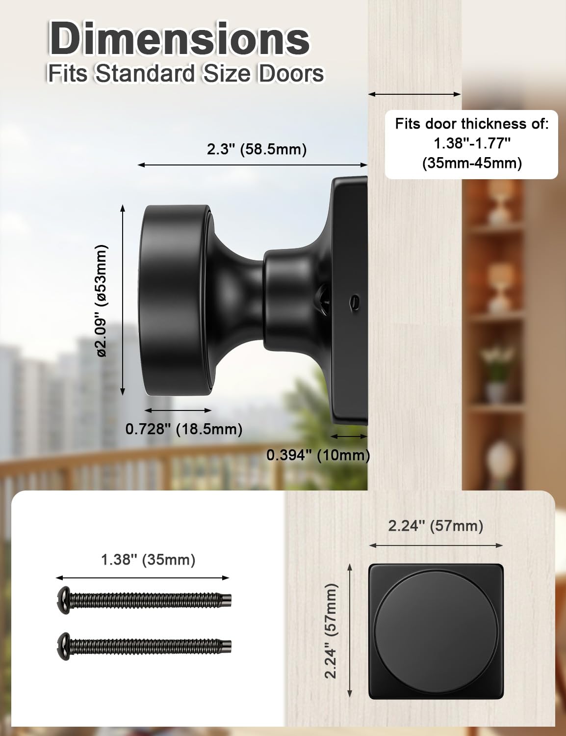 Matte Black Dummy Door Knobs - 2 Pack -6