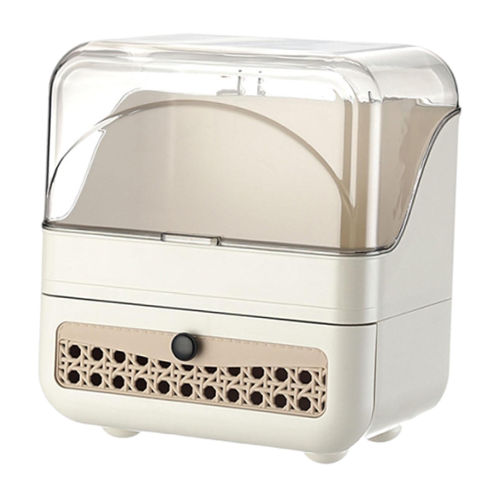 misppro Organizador de maquillaje, soporte de almacenamiento de herramientas cosméticas con tapa transparente para tocador, baño, accesorios para el cuidado de la piel, mujeres, color crema, 2 niveles