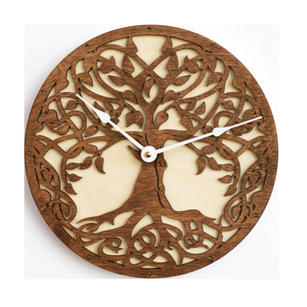 WWZEMLK Tree Of Life Wall Art Wall Clock Sacred Tree Wood Wall Clock Green Life 3D Art Wall Clock Modern Hanging Clocks