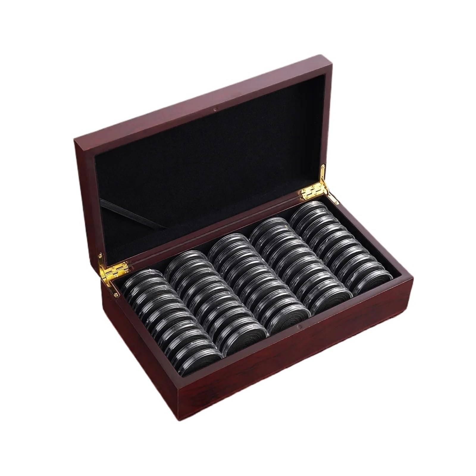 ZythrXLate Wooden Coin Collection Box 50PCS Wooden Coin Collection Box - Wood Storage Case for Commemorative Coins Black inner Cushion Organizer Adjustable Inner Pads for Coin Collectors