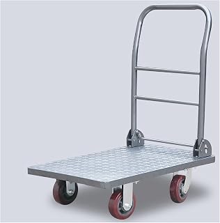 Flatbed Cart Flatbed Trolley with 360 Degree Swivel Wheels Metal Foldable Push Hand Cart for Warehouse Platform Truck Load Capacity 440Lb (Size : 90 * 60) (73 * 45) ()