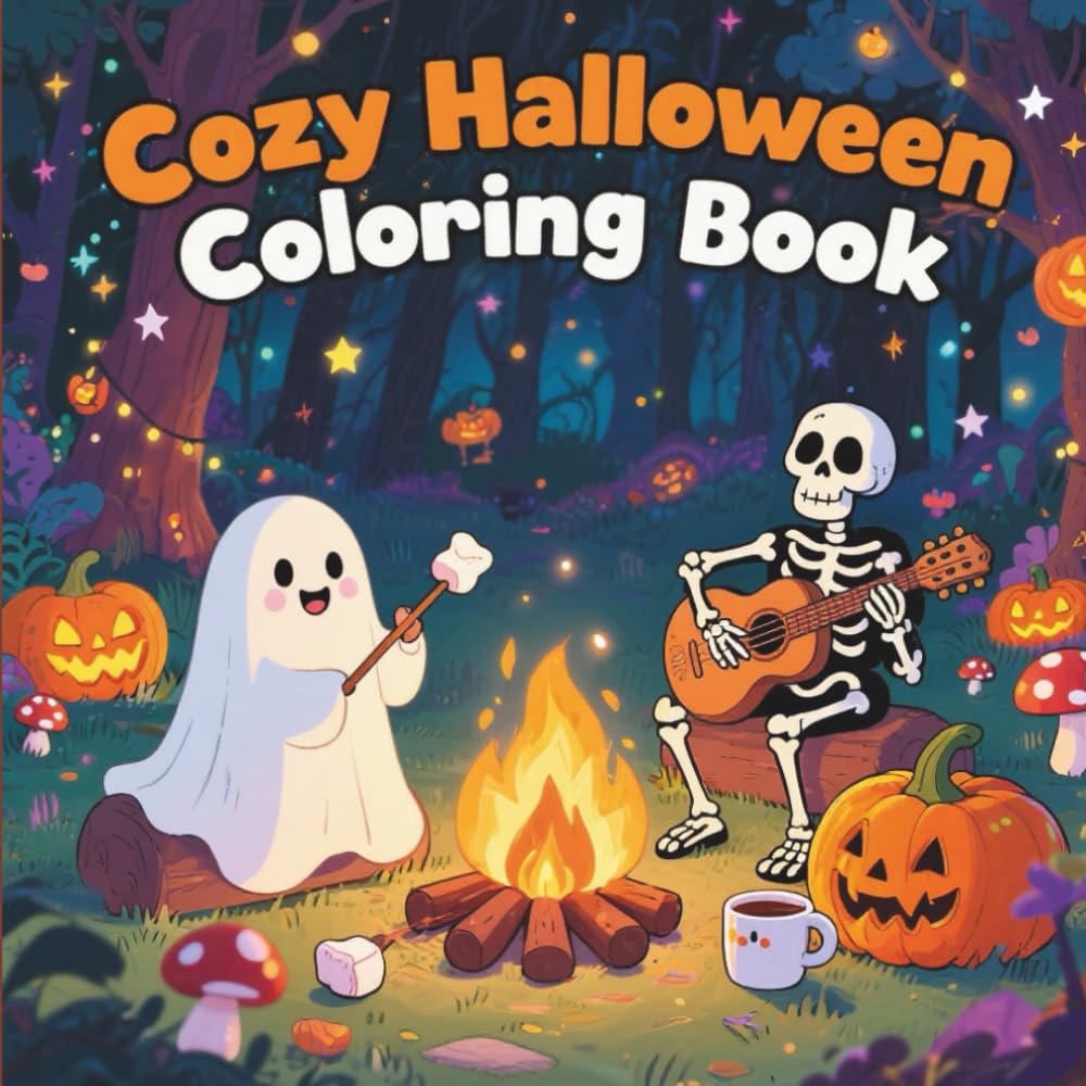 Cozy Halloween Coloring Book: 50 Easy Halloween Designs for All Ages | Fun & Relaxing Coloring for Kids, Adults, and Halloween Lovers