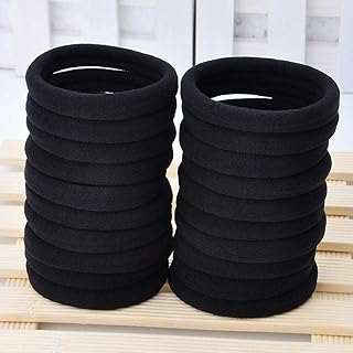 ربطات شعر مطاطية عالية السُمك 8 مم من القطن المطاطي أربطة حبل ذيل حصان - أسود