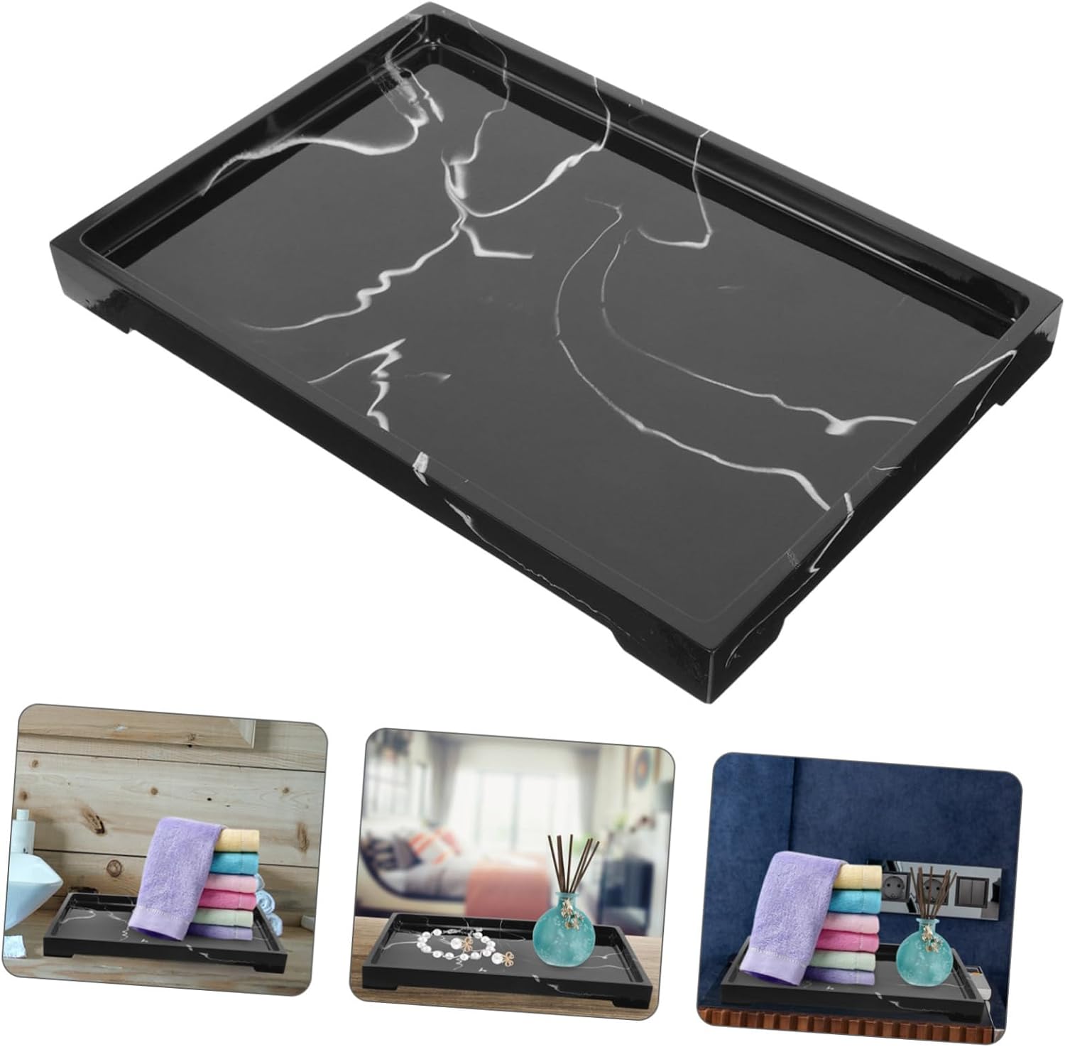 Marbled Organizer Tray Bathroom Vanity Storage Cosmetic Brush Holder Decorative Desktop Storage Plate