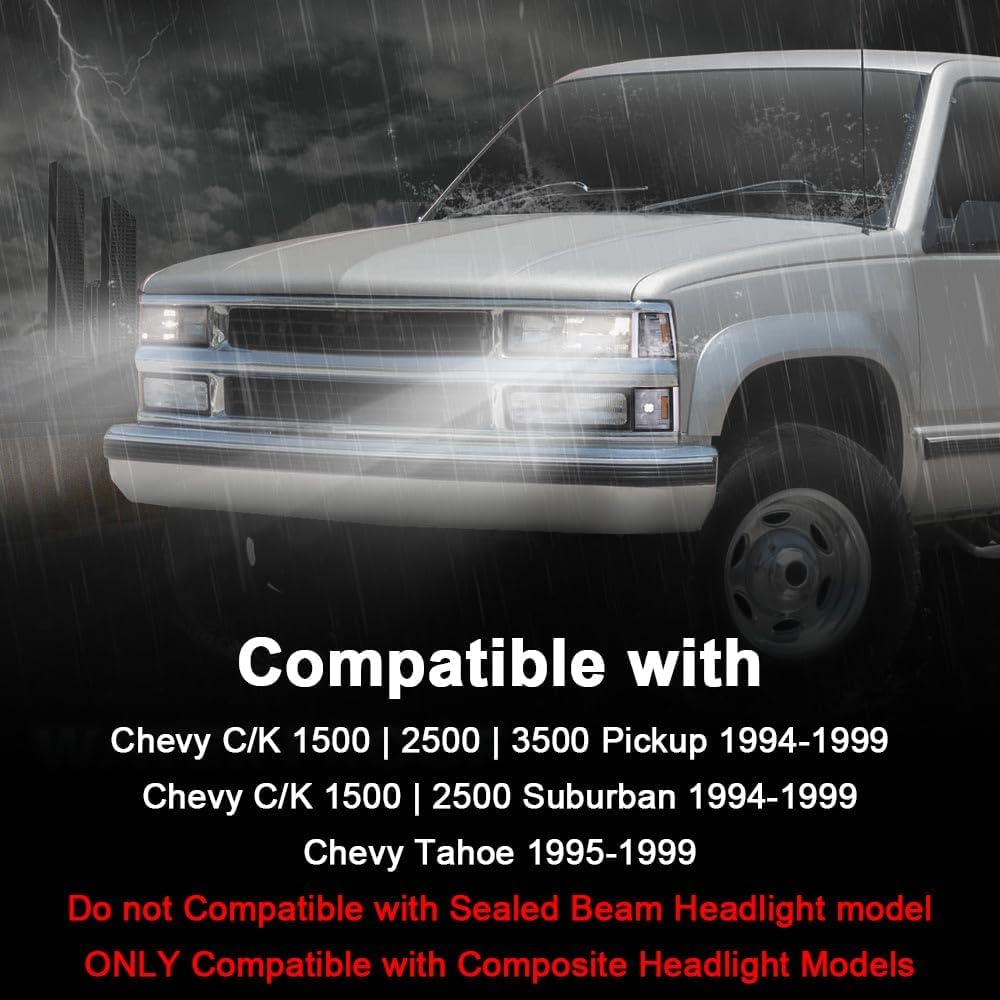G-PLUS Corner Light Fit Chevy CK/C10 1500 2500 3500 2WD 1994-2000,（ONLY For Composite Headlights） Signal Side Marker Lamps Bumper Headlamps (Clear Lens Chrome Housing Clear Reflector),faros Assembly