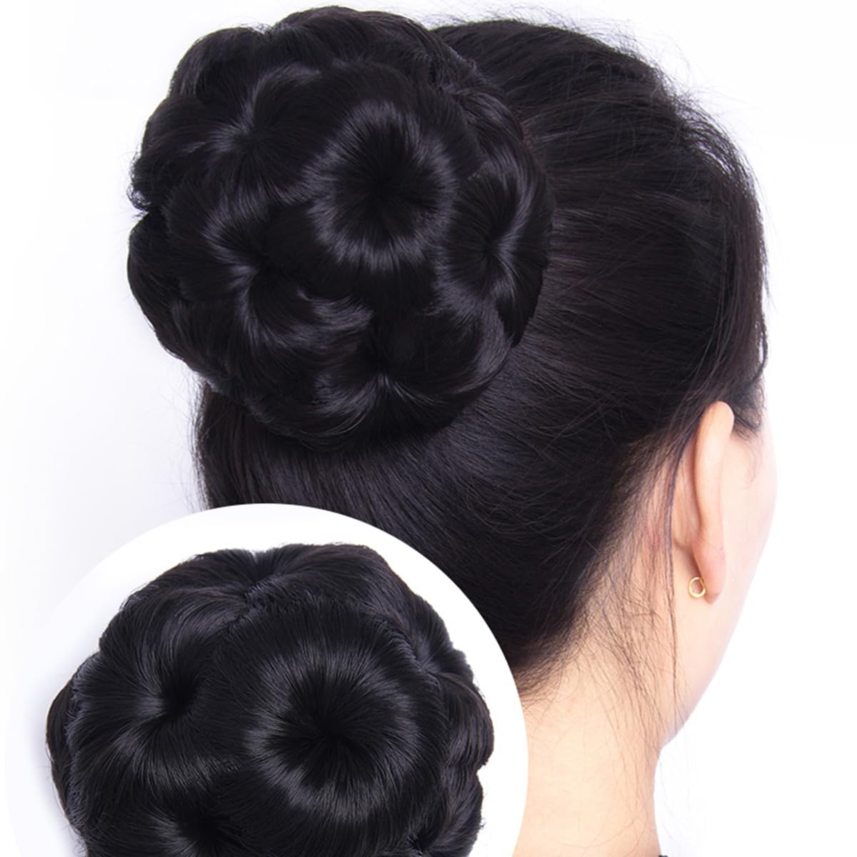 Beavorty Hair Bun Wig Chignon Clip Synthetic Fiber Donut Extension with Jaw Clip Hairpiece for Bridal Girls Weddings Proms Ballet Party Daily Hairstyling