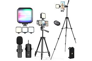 Vlogging Kit with Tripod,Wireless Microphone, RGB Light Remote