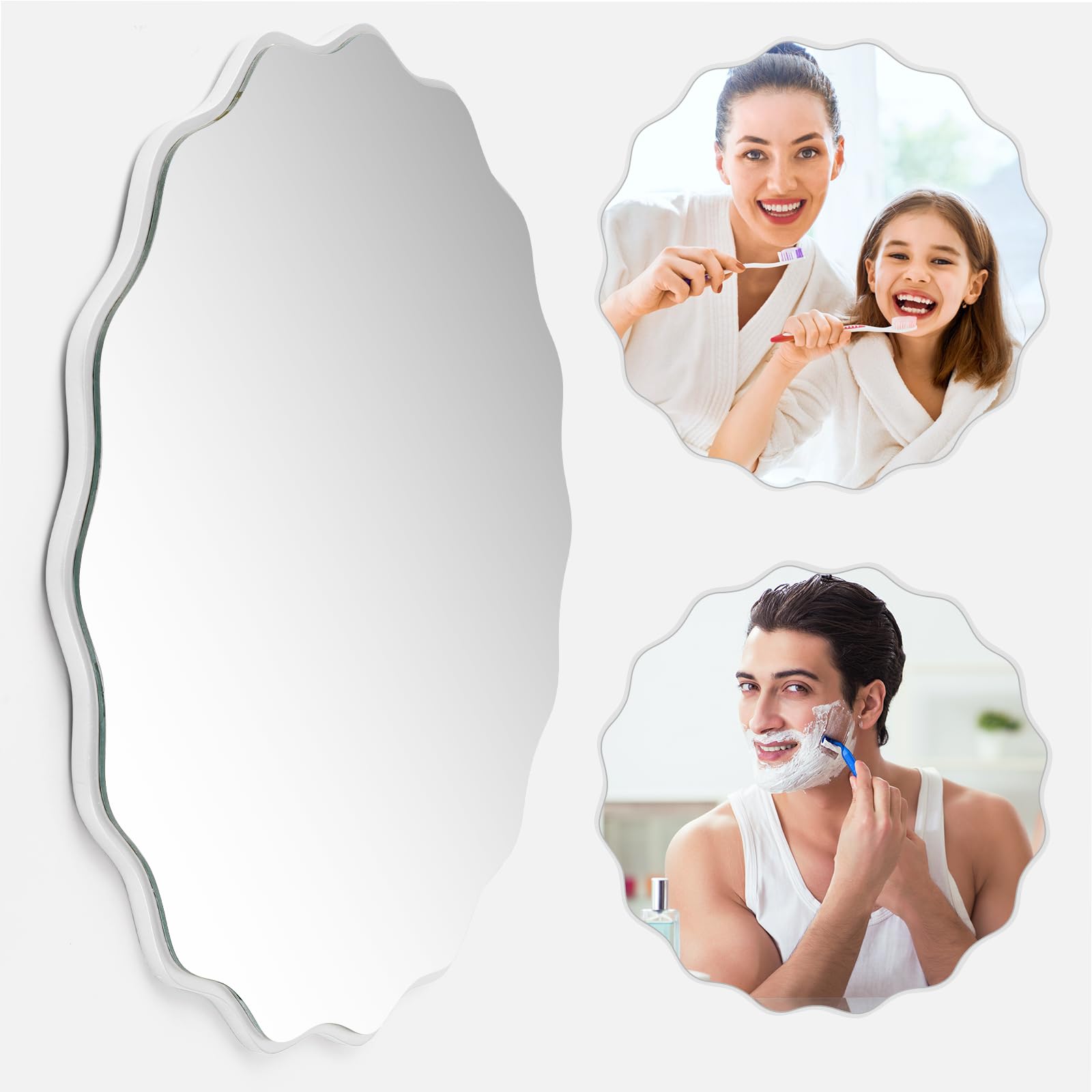 Espejo Ondulado Irregular 50 cm Espejo de Pared Decorativo para Colgar, Moderno, Industrial, Espejo de baño para baño, Lavabo, salón, Dormitorio(Bianco)