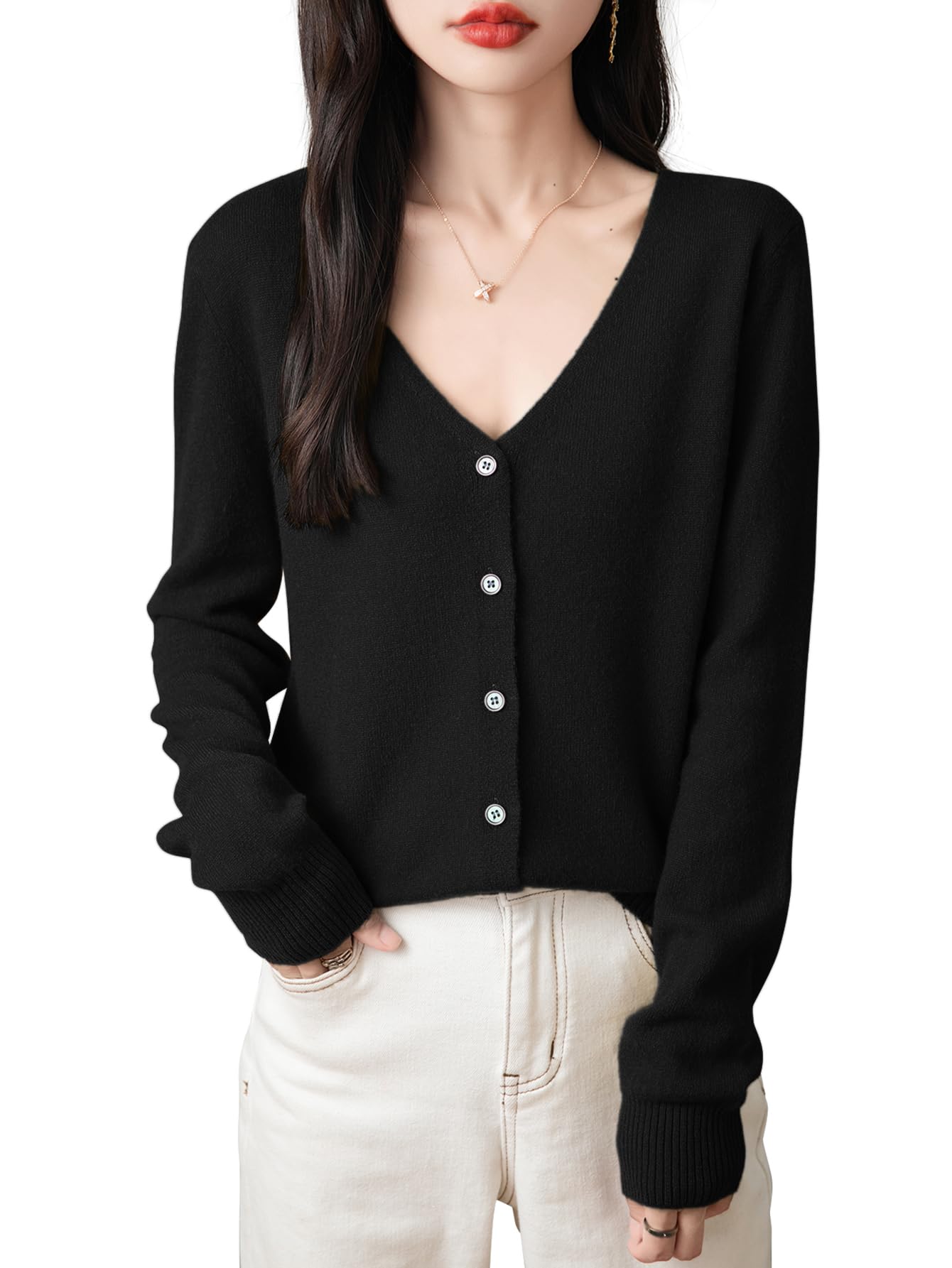 Chanyarn Womens 100 Merino Wool Cardigan 2025 Fall Winter Sexy V Neck Long Sleeve Lightweight Knit Cardigan Sweater