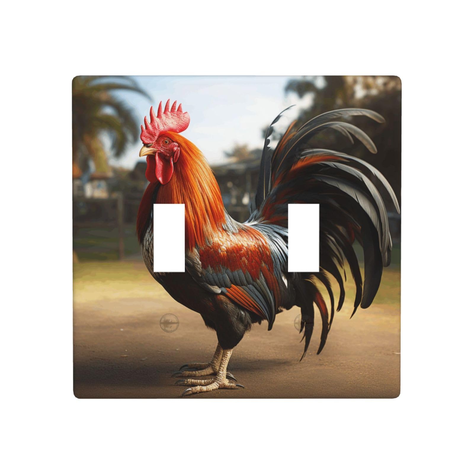 Aceprints Proud Rooster 2 Gang Double Toggle Wall Plates, Unbreakable Decorative Duplex Light Switch Plate Covers Electrical Switchplate Cover Faceplate For Bathroom Kitchen Decor