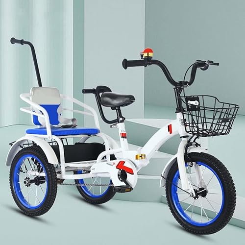 Triciciclos plegables para niños con mango parental, triciclos tándem de 3 a 10 años con asiento trasero del pasajero, silla de montar ajustable en