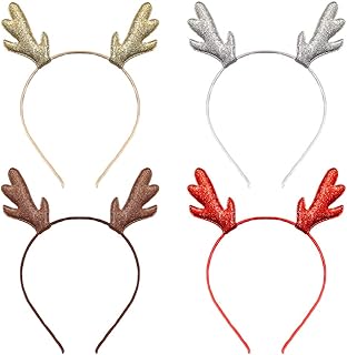 Christmas Reindeer Headband Glitter Reindeer Antlers Headbands Xmas Hair Band Headpiece Women Deer Hairband Hair Hoop Holiday Party Decoration Cosplay Costume Cute Hair Accessories 4 Pack Colorful