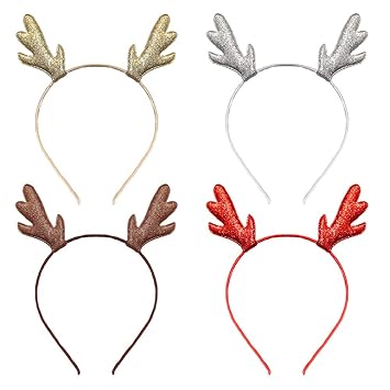 Christmas Reindeer Headband Glitter Reindeer Antlers Headbands Xmas Hair Band Headpiece Women Deer Hairband Hair Hoop Holiday Party Decoration Cosplay Costume Cute Hair Accessories 4 Pack Colorful