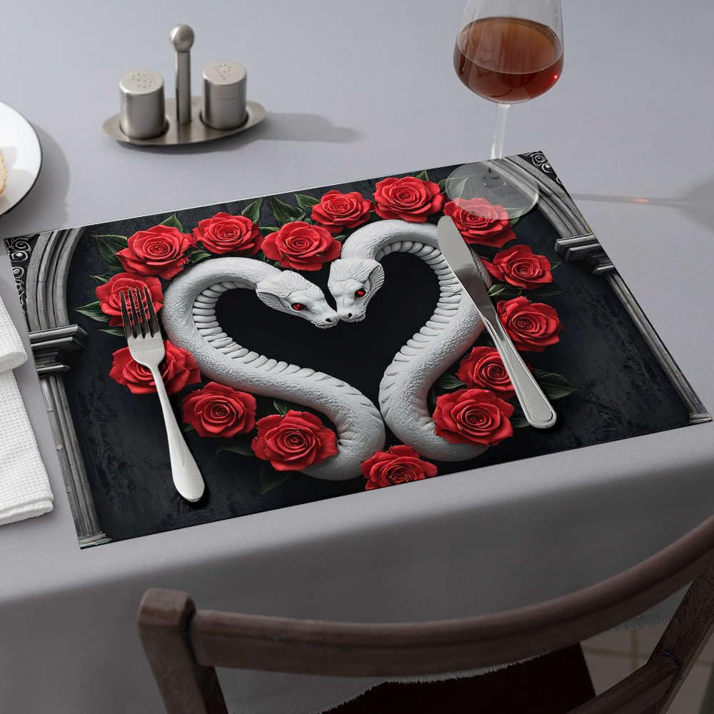 Set de table rustique cœur et roses rouges pour vos dîners romantiques x6