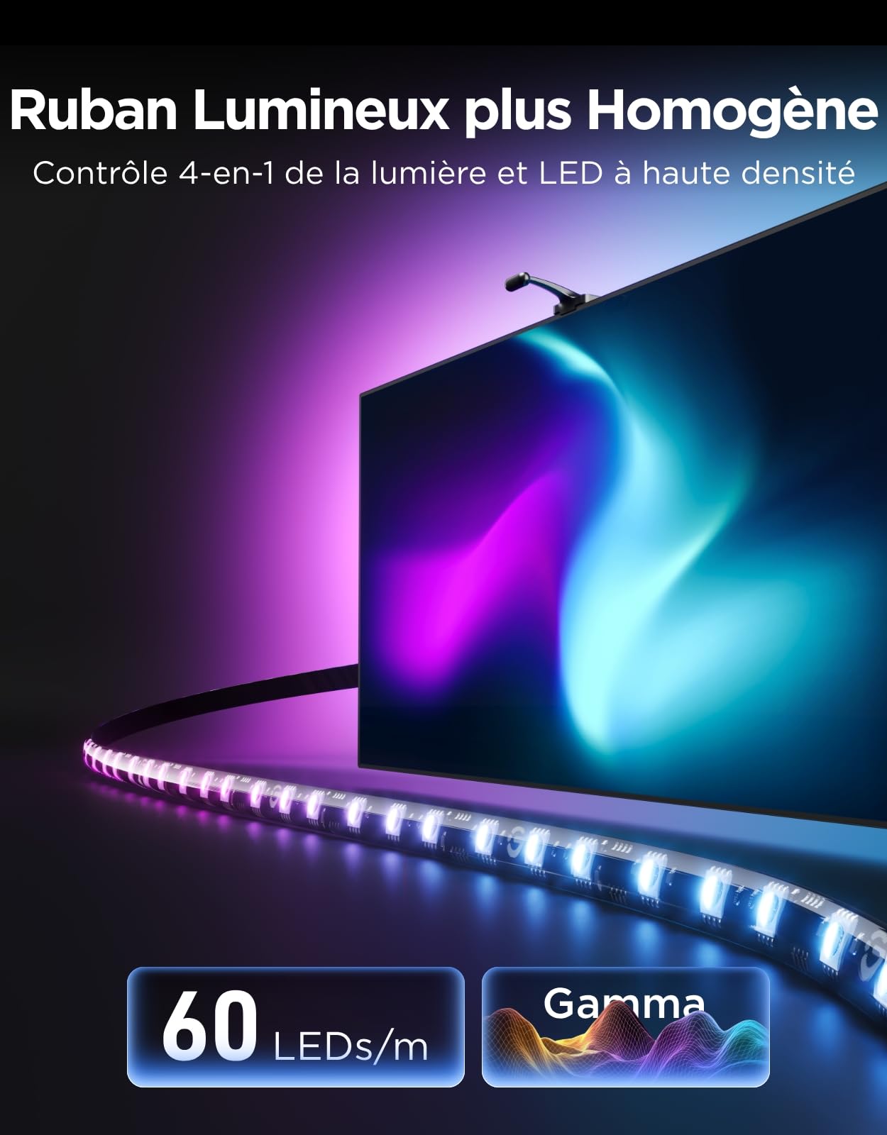 Govee Rétroéclairage TV LED 3 RGBWIC avec Double Caméra, Ruban LED TV 3,6m