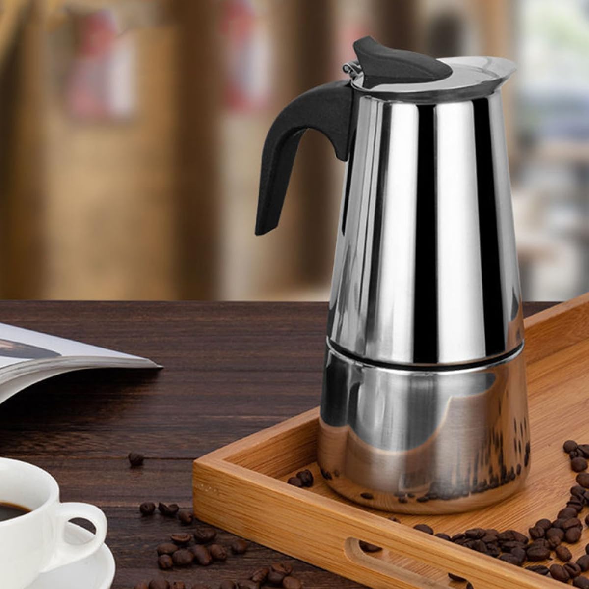 Stainless Steel Stovetop Espresso Coffee Pot Portable Maker for Induction Cookers Home Office Cafe Use with Filter for Full-bodied Flavor