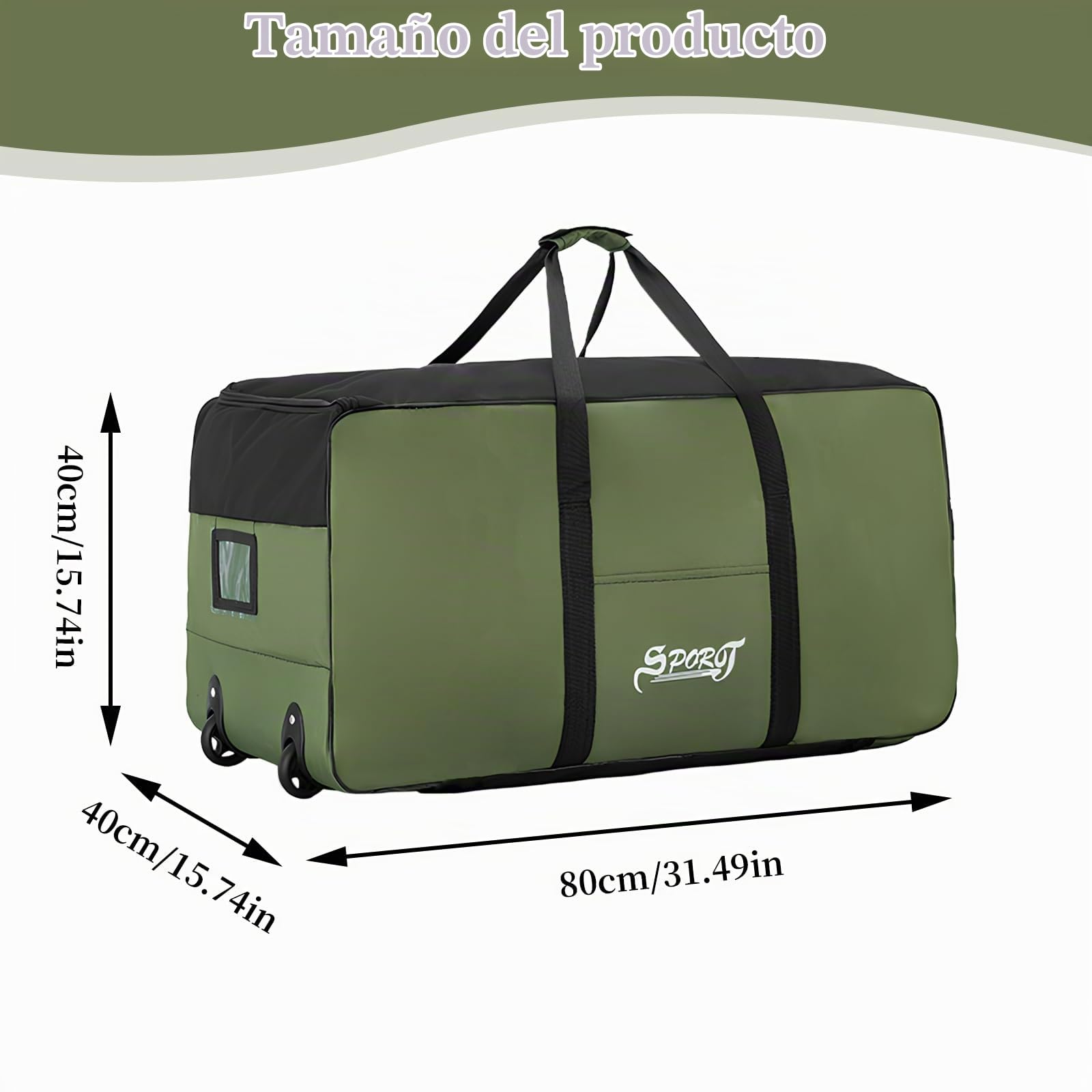 Bolsas de Viaje Grandes con Ruedas, 120L Bolsa de Deporte con Ruedas Impermeable, Bolsa Fin de Semana Plegable para Mujer Hombre, Bolsa Gimnasio para Viajes Deporte, 80x40x40cm (Verde)