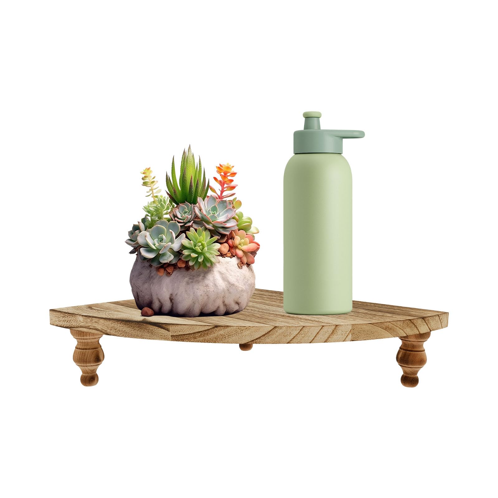 BOBASH Wood Corner Counter Shelf Rustic Pedestal Stand Fan-shaped Corner Shelf Decorative Wood Tray Riser Fan-shaped Display Riser for Kitchen Bathroom Counter Table Decor