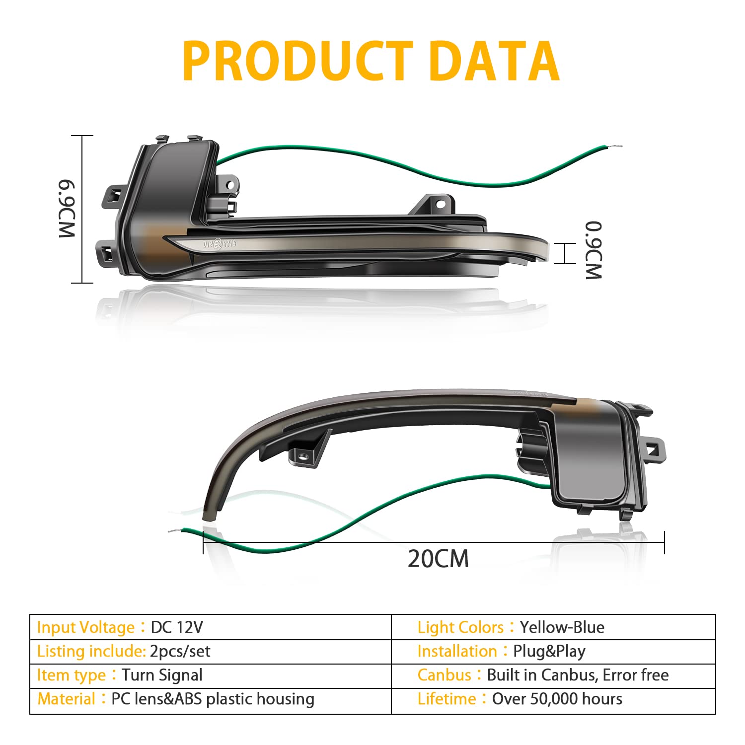 Indicatore di Direzione per Specchietti Retrovisori Laterali a LED Dynamic Side Maker Per Au-di A4 B8.5 A5 B8.5 S5 A3 8P B8.5 RS3 RS4 RS5, Lampada LED Indicatore Specchio,Blu e Giallo,2 Pezzi