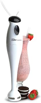 Elite Cuisine EHB-1000X Electric Immersion Hand Blender, Mixer, Chopper, 1-Touch Soups, Sauces, Baby Food, Compact Storage, Easy Clean, 150 Watts, White