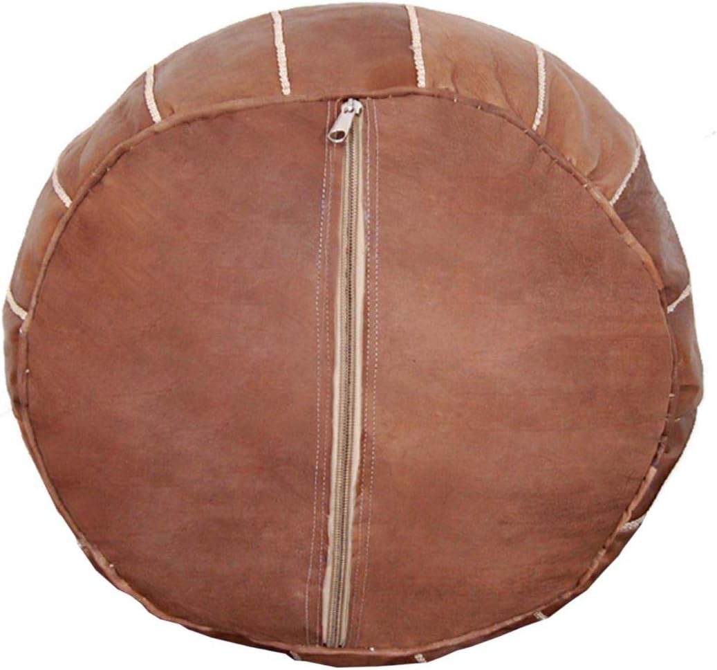 Stuffed Moroccan Pouf Ottoman Footstool (Leather) Genuine Hand-Stitched Seating | Living Room, Bedroom, Sitting Area | Dark Brown