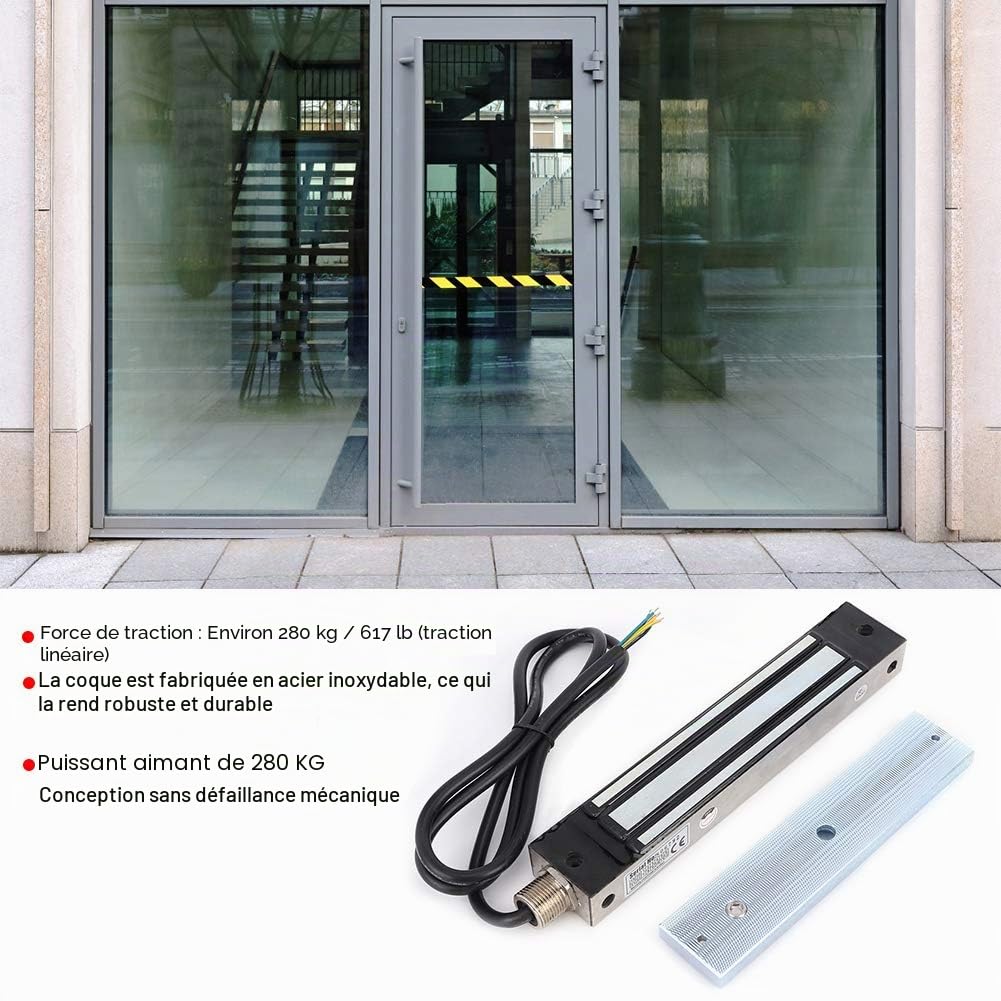 Sonew 280kg DC12/24v Électrique Serrure de Porte Électromagnétique Magnétique, Serrure Magnétique Électrique Imperméable D'acier Inoxydable pour Des Portes En Bois, Portes En Verre, Portes en Métal