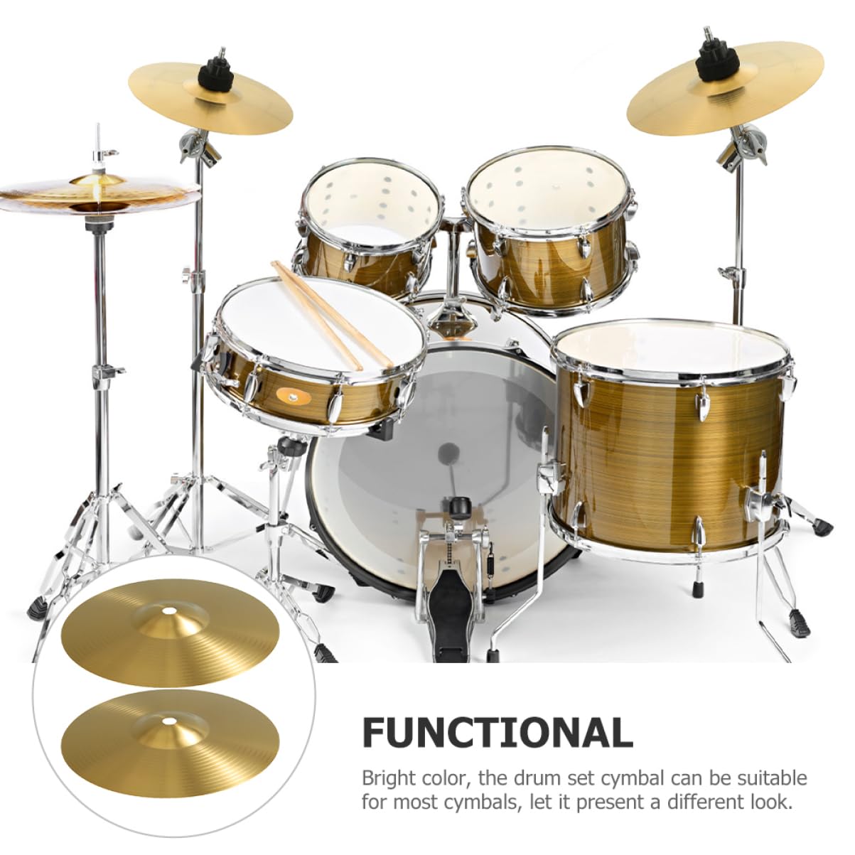 iplusmile Piatti Crash per Batteria Acustica in Ottone Oro, Bordi Lisci e Arrotondati, 2 Pezzi per Jazz Drum Set