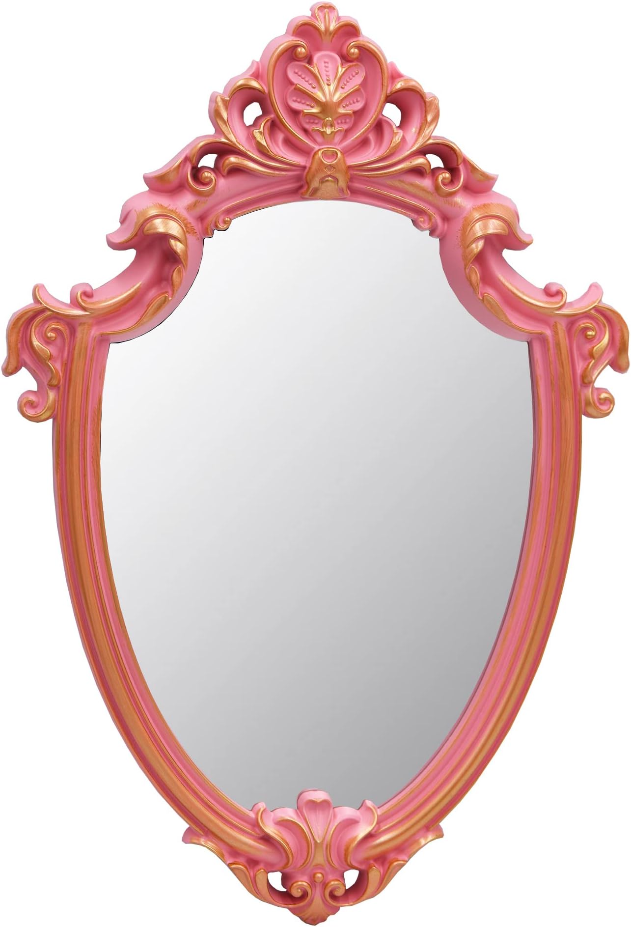 Eaoundm 16.5 x 11 inch Vintage Mirror Antique Mirror Decorative Wall Mirror Shield Shape (Pink)
