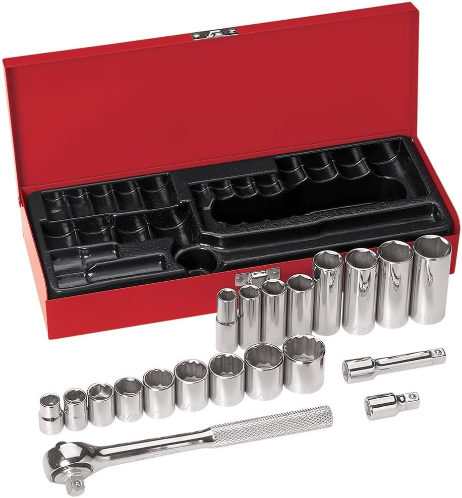 Klein Tools 65508 3/8-Inch Drive Socket Wrench Set with 6-Point, 12-Point, and 6-Point Deep Sockets in SAE Sizes, Case Included, 20-Piece