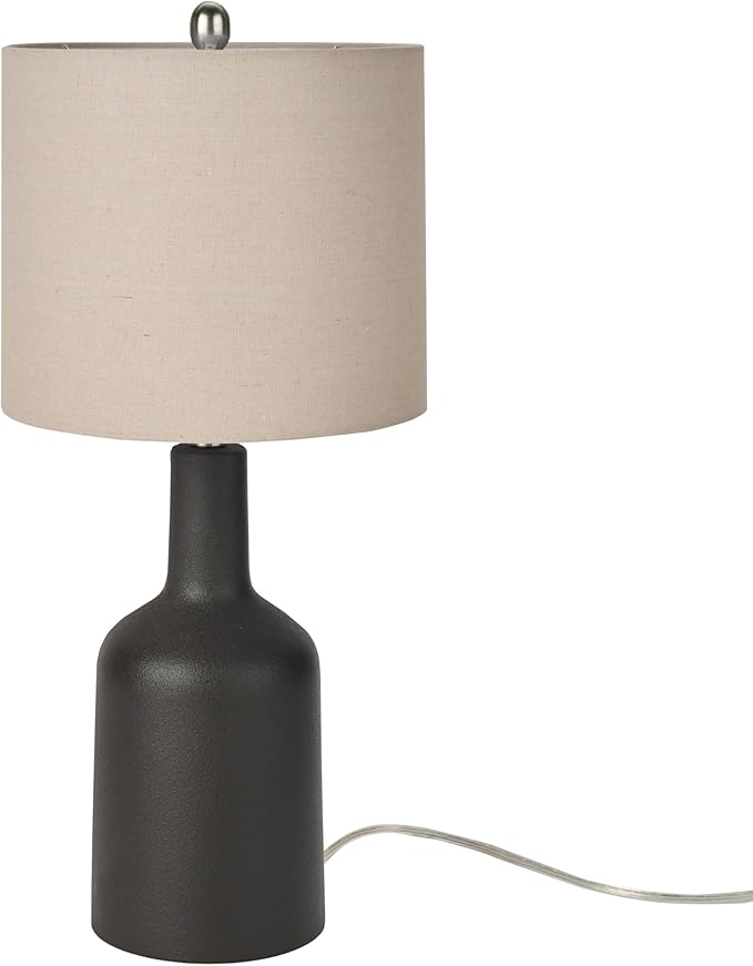 Nourison Nourison 22" Matte Black Ceramic Table Lamp with Oatmeal Shade for Modern, Transitional, Bedside Table, Living Room, Dining, Entryway photo 3