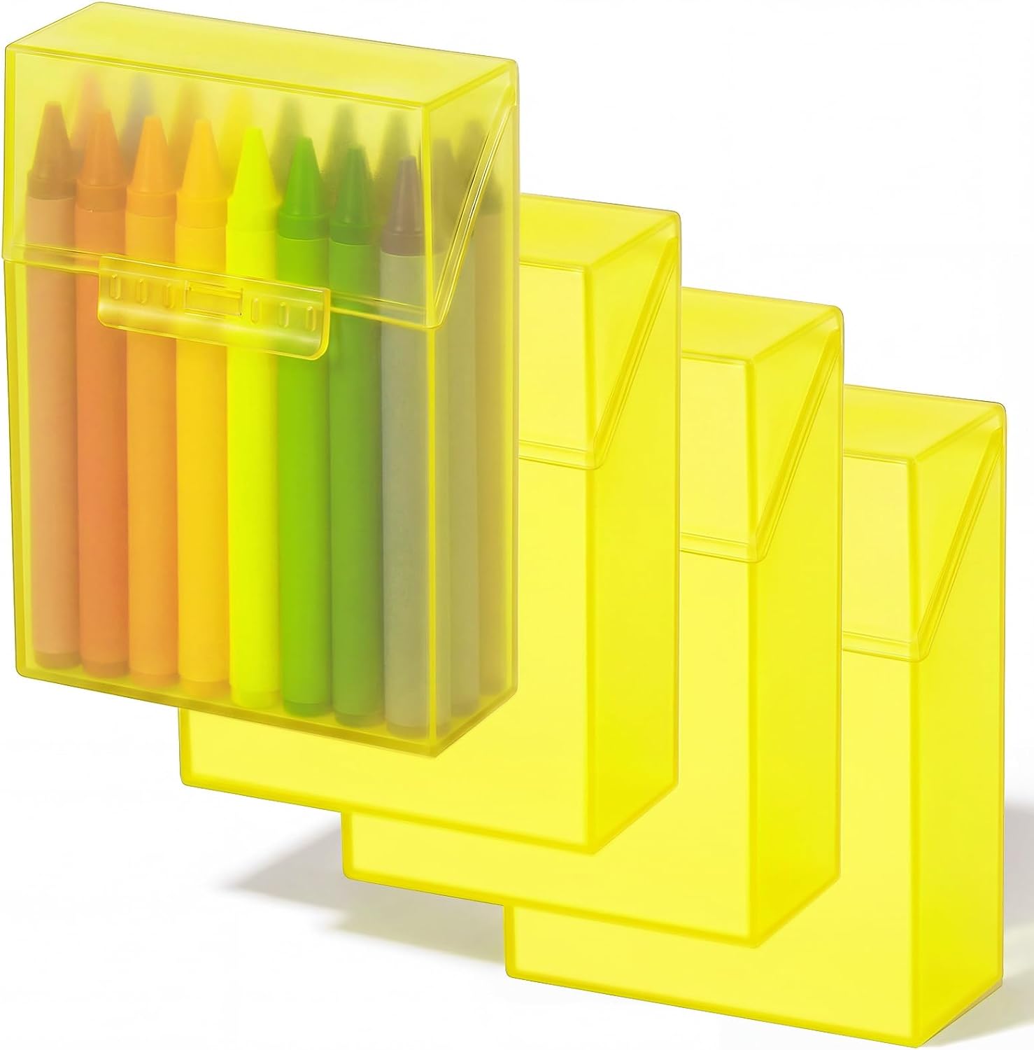 Clabby 4 Pcs Clear Plastic Crayon Boxes Hold 24 Count, Yellow