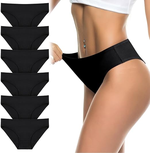 flintronic Bielizna damska, bawełniane, oddychające, rozciągliwe majtki, hipsterskie, ze średnim i niskim stanem, miękkie, wygodne, basic, na co dzień, wielopak, 6 sztuk