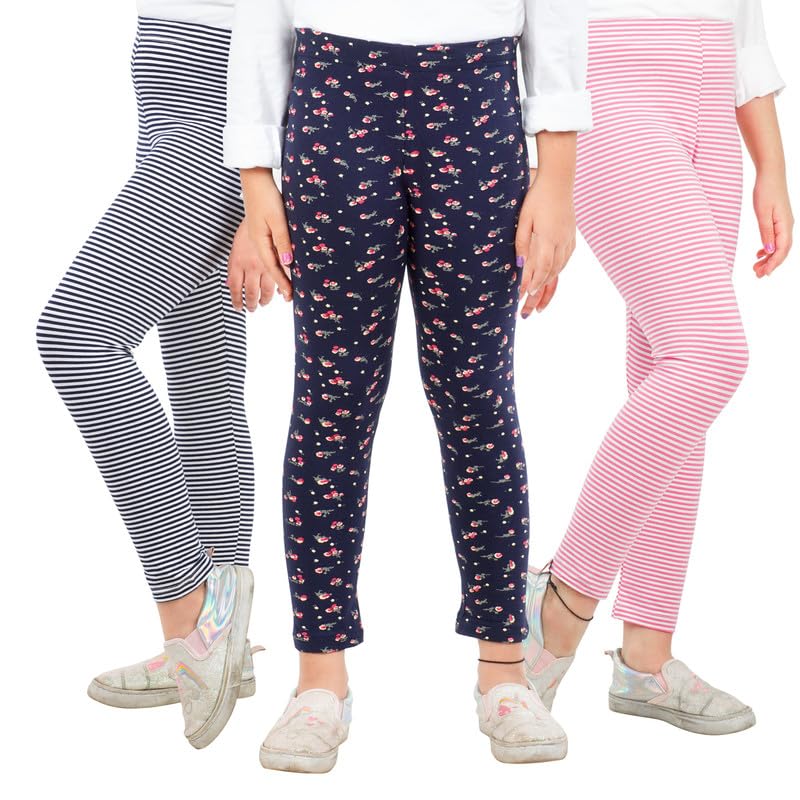 Image of Real Basics Girls Cotton Printed Non-Transparent Regular Fit Ankle Length Leggings (3 Leggings Set)