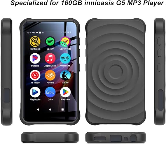 160GB innioasis G5 MP3プレーヤーケース、軽量で柔軟な耐衝撃保護カバー。滑り止めと傷に強いブラック。
