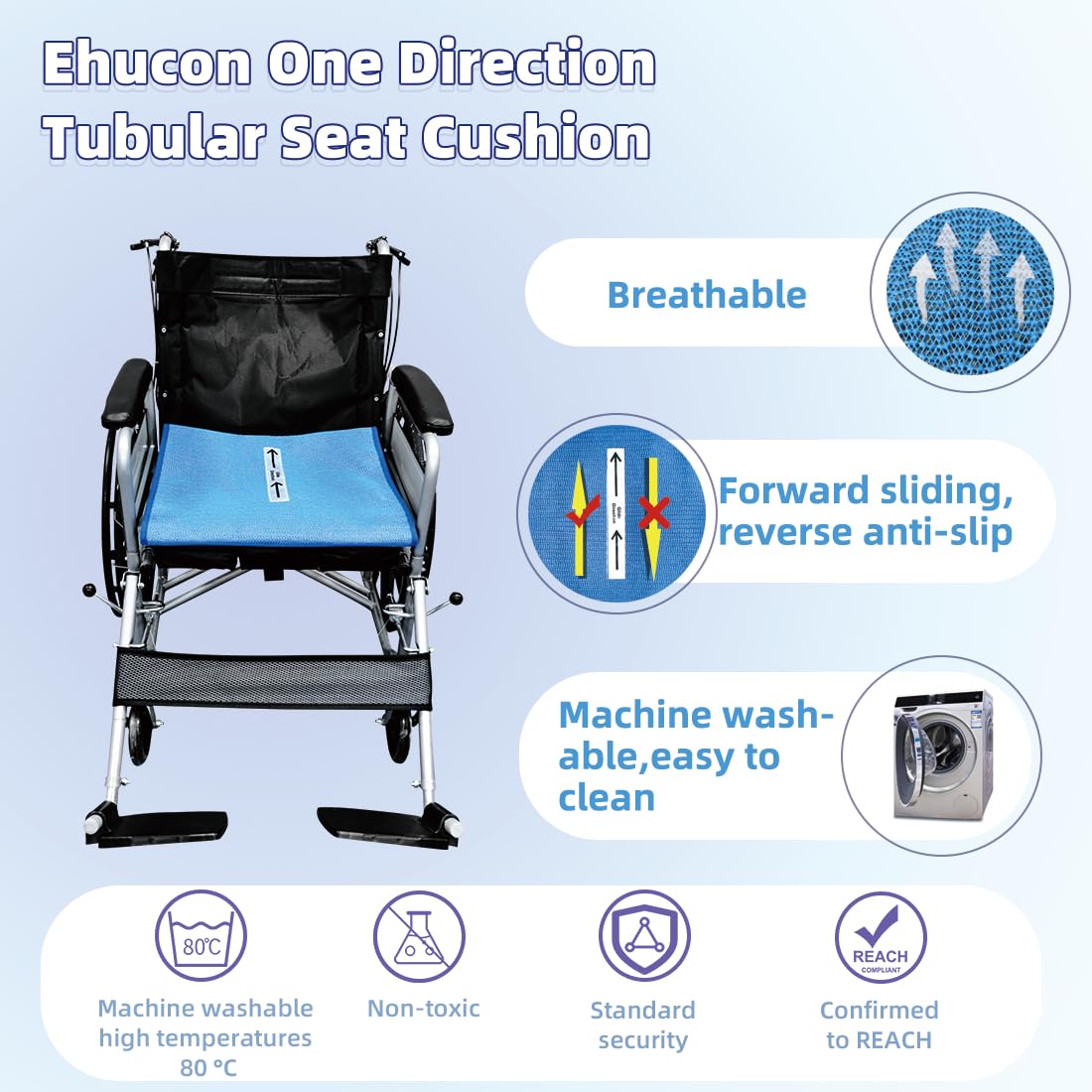 One Direction - Cuscino tubolare per sedile, prevenzione delle cadute per anziani su sedia o sedia a rotelle, eccellente cuscino antiscivolo per sedile auto e sedia da ufficio, 43,2 x 43,2 cm